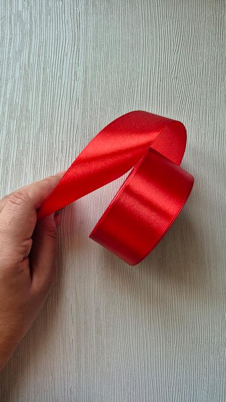 حلقه روبان ساتن قرمز گل اناری براق 4سانتی