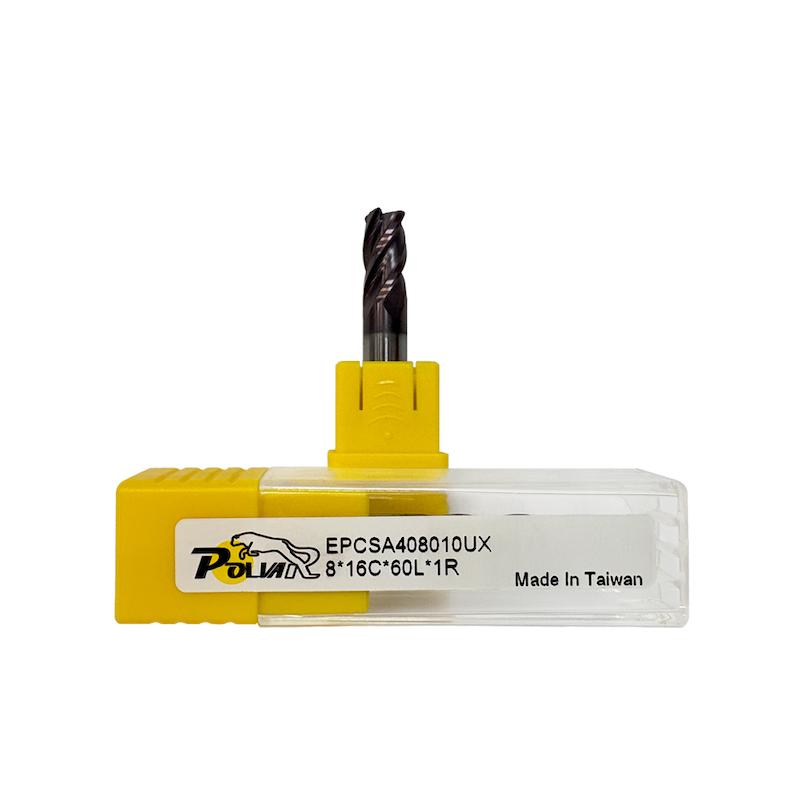 فرز انگشتی الماس (کارباید) تیپ 8 میلی متر با شعاع 1 (8R1) برند POLVAR  مدل 4F-55HRC)8R1*16*8*60)