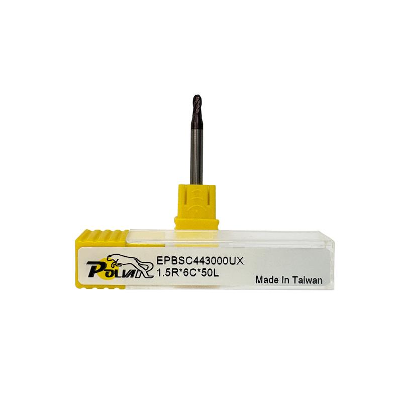 فرز انگشتی الماس (کارباید) کروی چهارپر 3 میلی متر برند POLVAR مدل 4F-55HRC)1.5R*6*4*50)