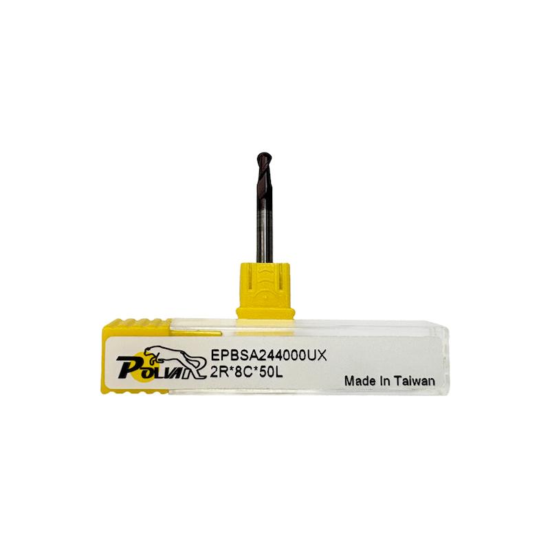 فرز انگشتی الماس (کارباید) کروی 4 میلی متر برند POLVAR مدل 2F-55HRC)2R*8*4*50)
