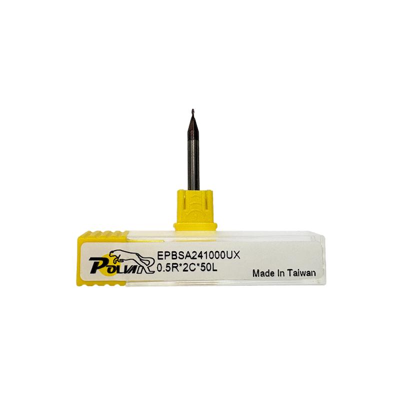 فرز انگشتی الماس (کارباید) کروی 1 میلی متر برند POLVAR  مدل 2F-55HRC)0.5R*2*4*50)