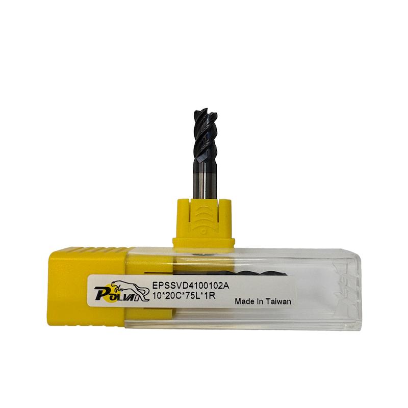 فرز انگشتی الماس (کارباید) تیپ 10 میلی متر با شعاع 1 (10R1) برند POLVAR سری V47X مدل 4F-55HRC)10R1*20*75)