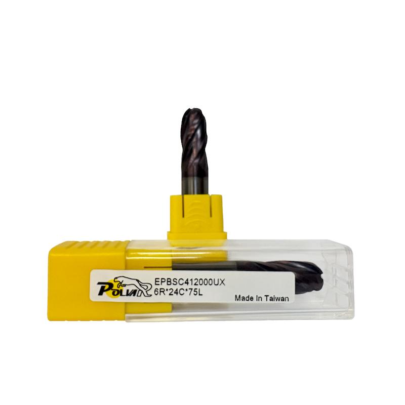 فرز انگشتی الماس (کارباید) کروی چهارپر 12 میلی متر برند POLVAR مدل 4F-55HRC)6R*24*12*75)