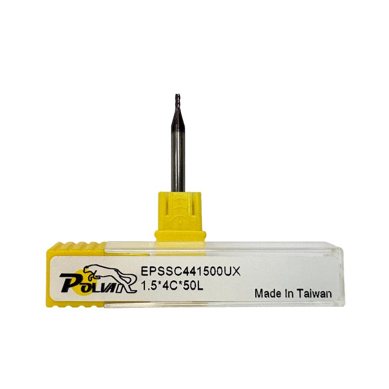 فرز انگشتی الماس (کارباید) سرتخت 1.5 میلی متر برند POLVAR مدل 4F-55HRC)1.5*4*4*50)