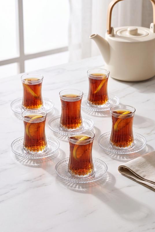 استکان و نعلبکی 6 نفره کمرباریک چایخوری پاشاباغچه مدل ELYSIA  کد 950097