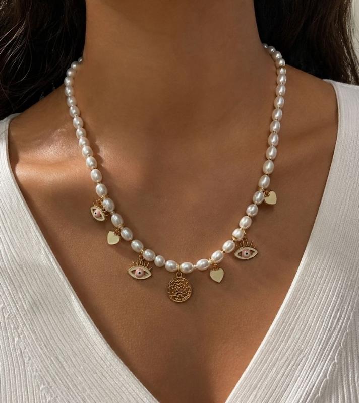 گردنبند مرواریدی قلب و چشم