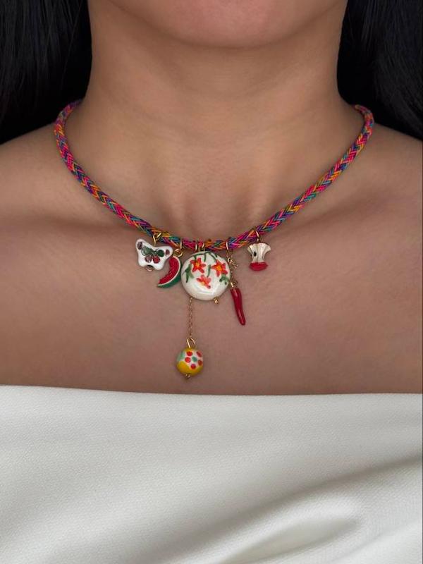 گردنبند وارداتی پارچه ای پر آویز بنفش