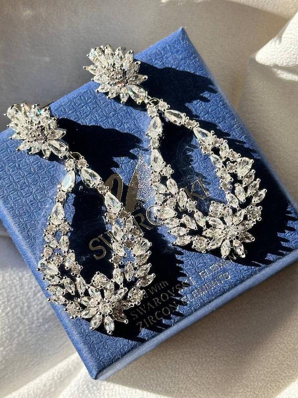 گوشواره طرح جواهری دو گل 