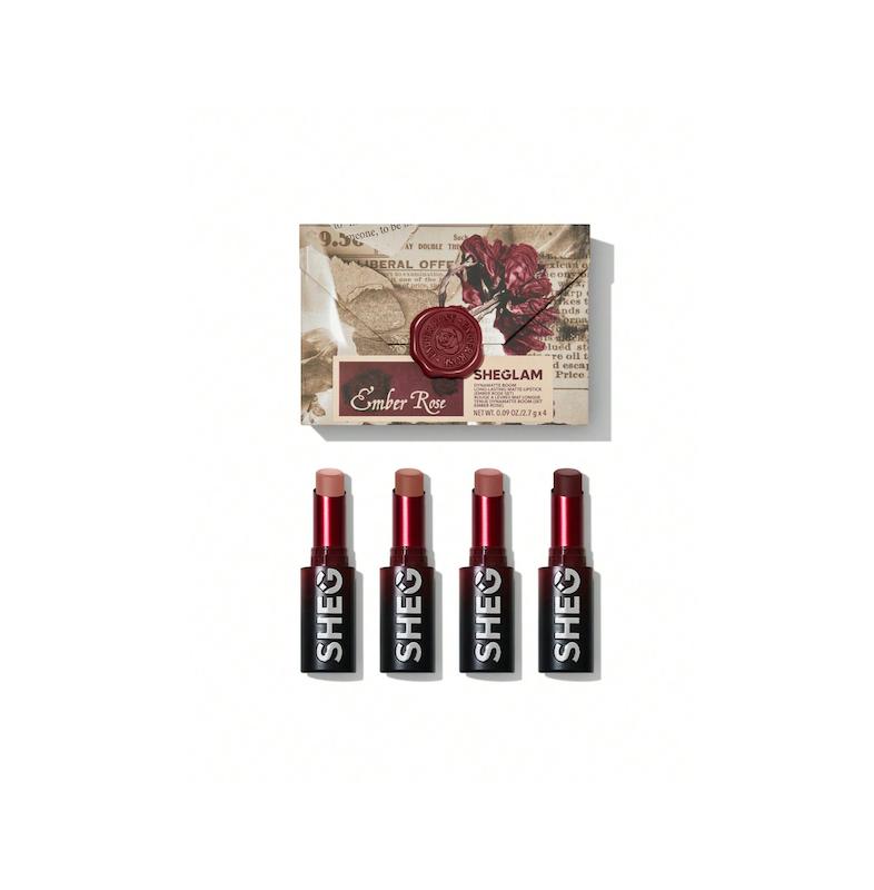 ست رژ جامد ۴ عددی شیگلم مدل امبر رز | Dynamatte Boom Matte Lipstick Set