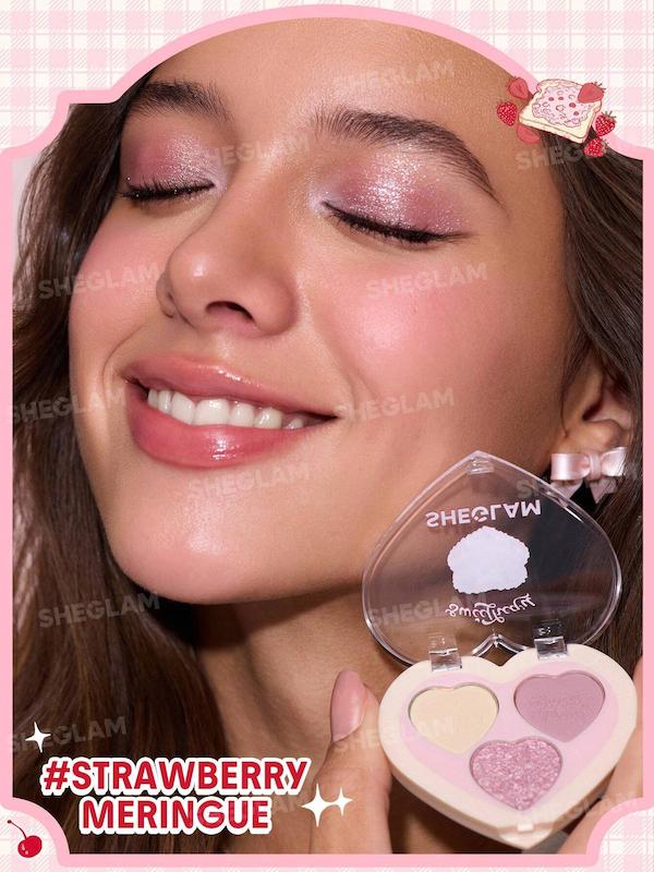 پالت سایه قلبی ۳ تایی شیگلم مدل Sweetheart رنگ Strawberry Meringue 🍓💖