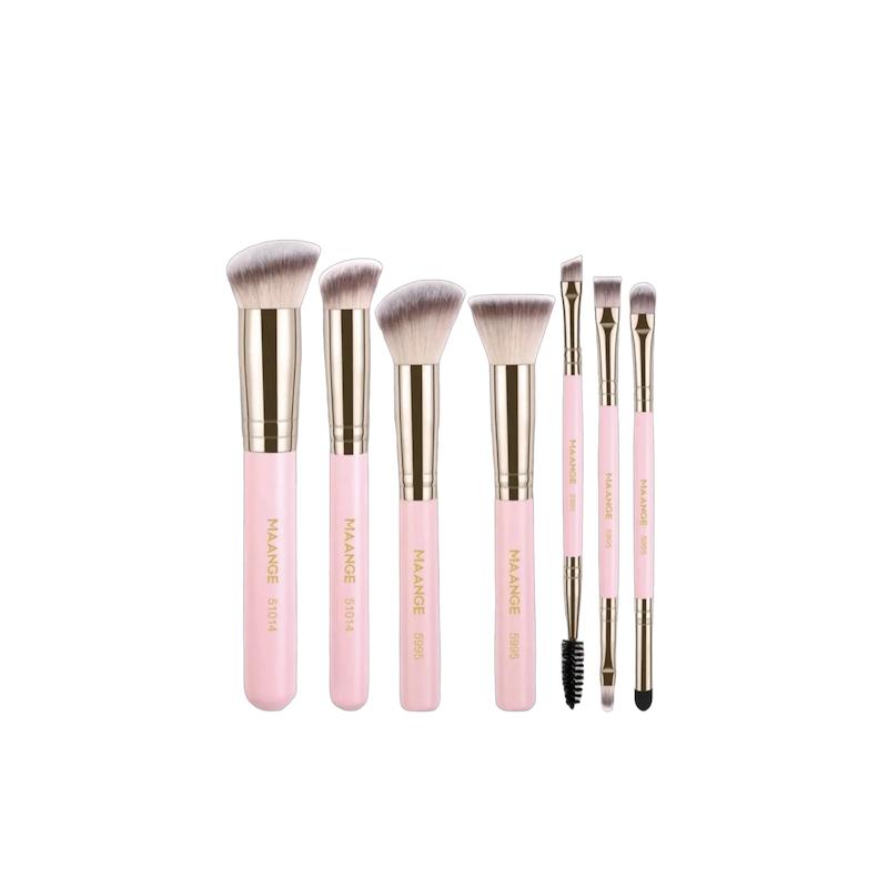 ست براش حرفه‌ای صورت و چشم مانژ رنگ صورتی | MAANGE Makeup Brushes Set
