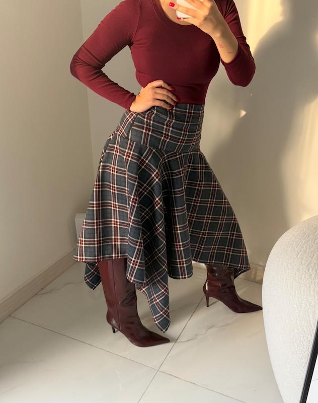 دامن چهارخونه پاییزه Burgundy night 🌌🍷