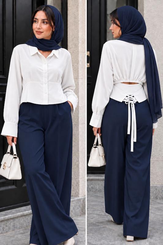 شومیز کراپ پشت بندی زنانه مدل ژاکلین