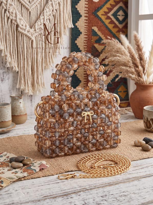 کیف مرواریدی قهوه ای