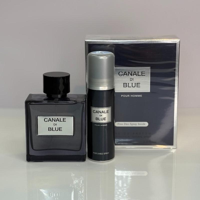 ادکلن مردانه فراگرنس ورد مدل کانال دی بلو ( بلو د شنل ) همراه با اسپری