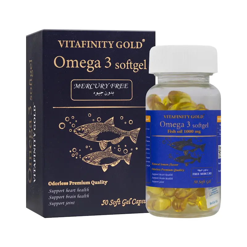 قوطی کپسول امگا ۳ ویتافینیتی گلد ۵۰ عددی مکمل روغن ماهی کاهنده تری گلیسرید - تیدارو
