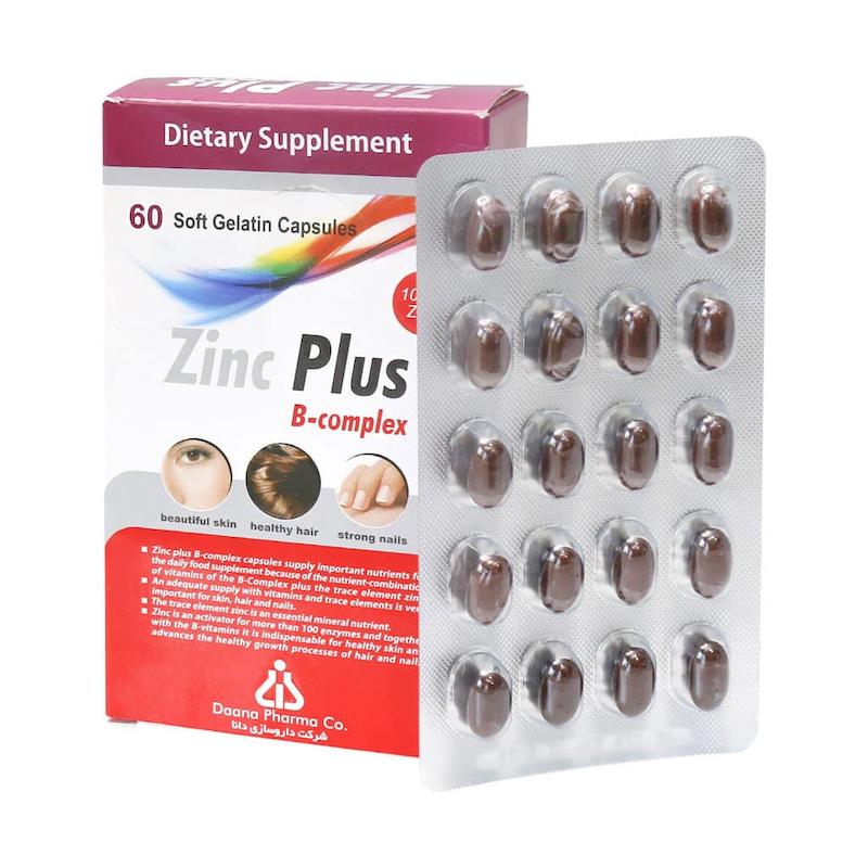 جعبه کپسول سافت ژل زینک ۱۰ پلاس دانا Zinc 10 Plus ضد ریزش مو و بدون تهوع - تیدارو