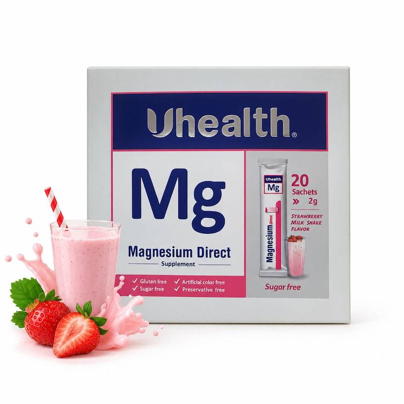 پودر ساشه منیزیم یو هلث ۲۰ عددی طعم شیر توت فرنگی (UHealth)