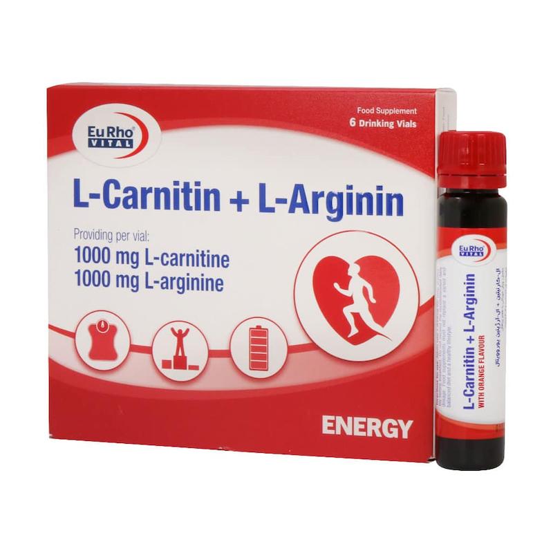 جعبه ویال خوراکی ال کارنیتین و ال آرژنین یوروویتال طعم پرتقال ۶ عددی مکمل پمپ عضلانی و چربی سوز مایع تحت لیسانس آلمان - تیدارو