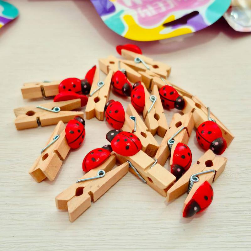 گیره چوبی کفشدوزک 🐞  (پک ۷ عددی)
