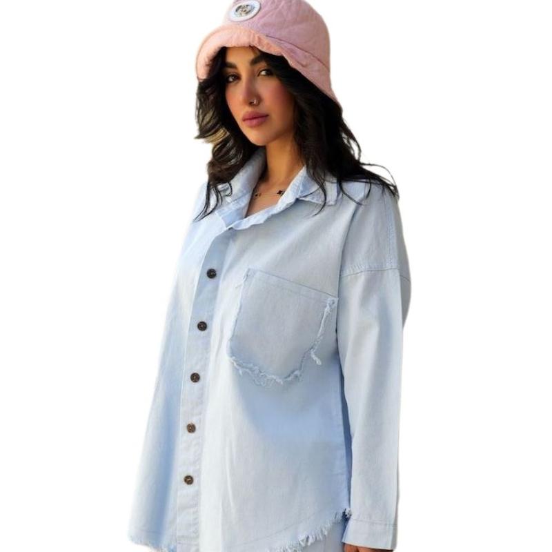 شومیز کتان تک جیب ریش دخترانه و زنانه