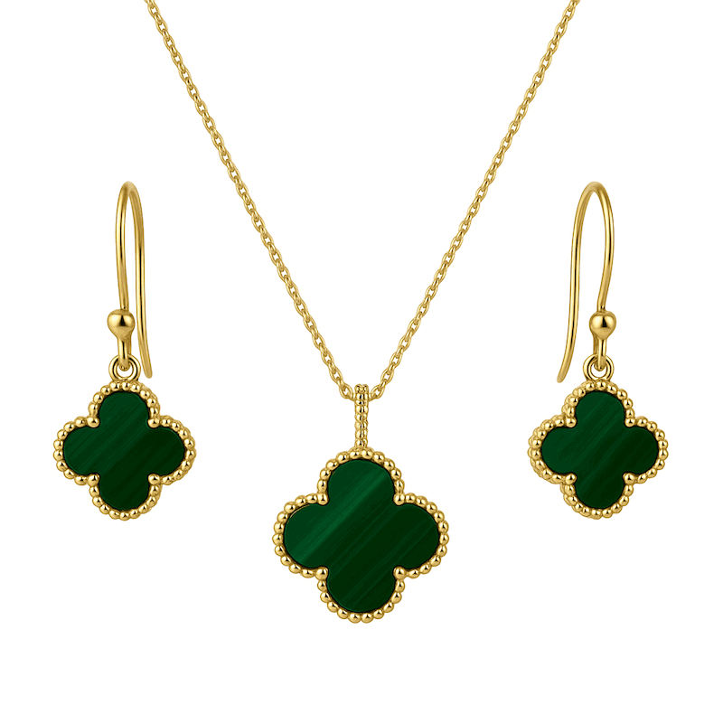 نیم ست طلا ونکلیف سبز مالاکیت