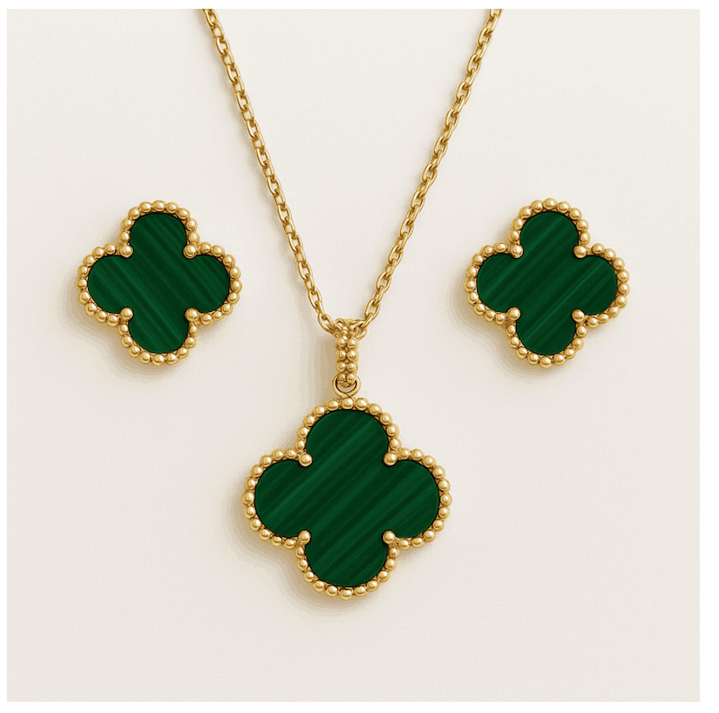 نیم ست طلا ونکلیف سبز مالاکیت