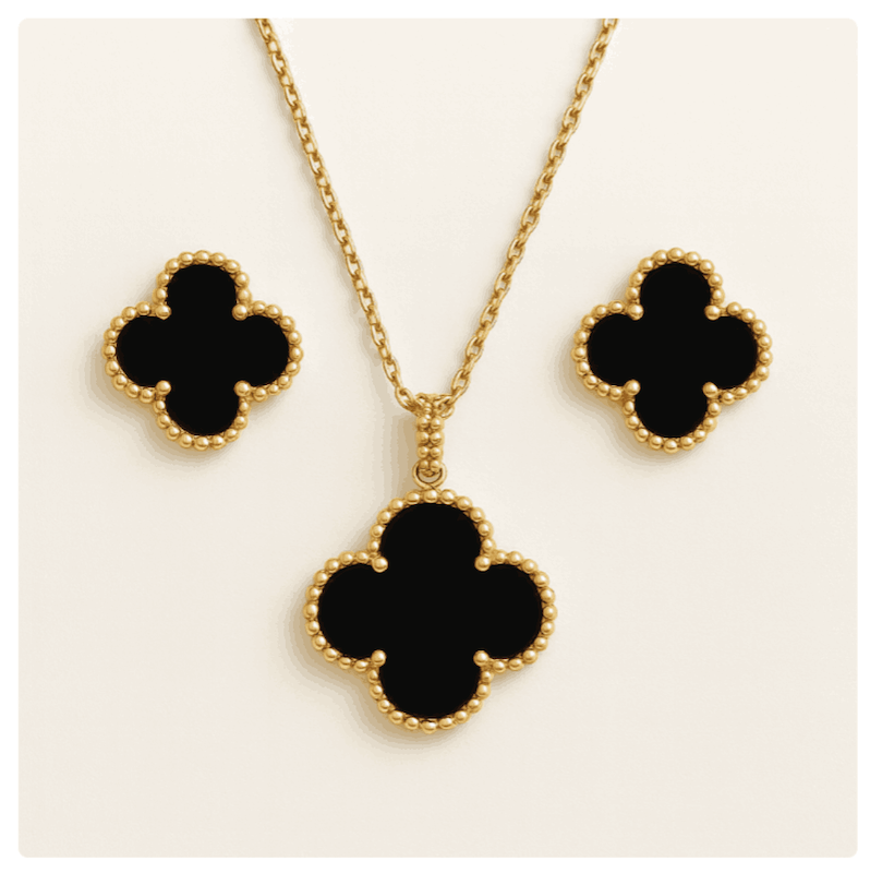 نیم ست طلا ونکلیف مشکی Onyx