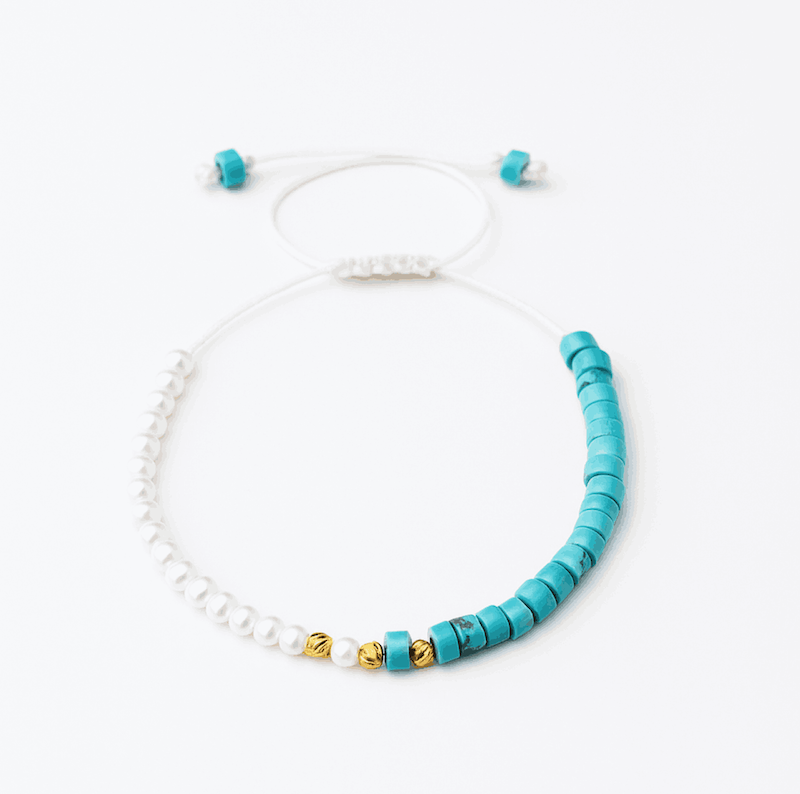 دستبند نخی مروارید فیروزه گوی البرناردو