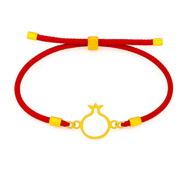 دستبند طلا نخی انار با بند قرمز