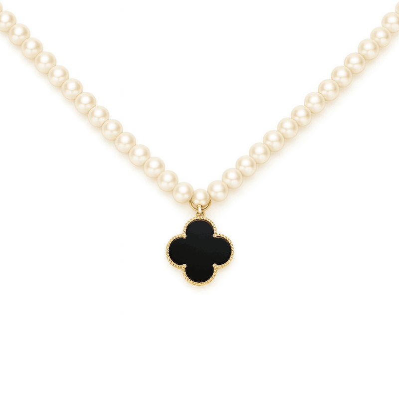 گردنبند مرواریدی طلا ونکلیف مشکی onyx