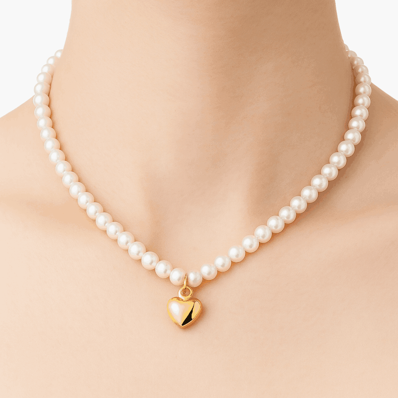 گردنبند مرواریدی طلا قلب دامله