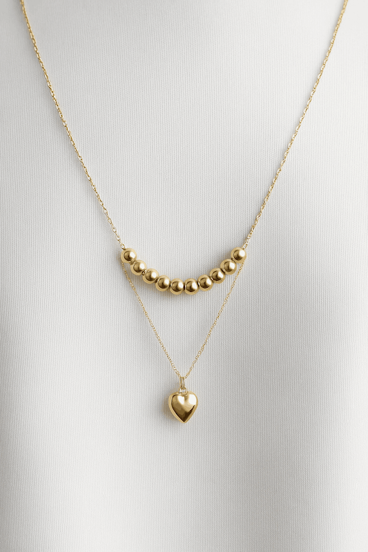 گردنبند طلا دو رج گوی و قلب