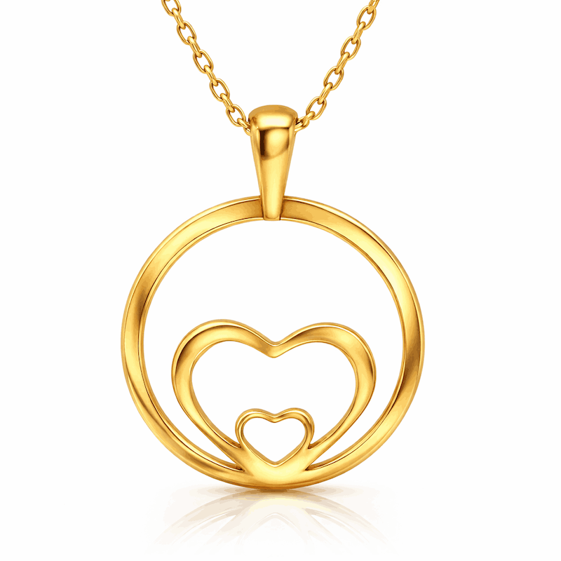 پلاک آویز طلا مدل حلقه دو قلب