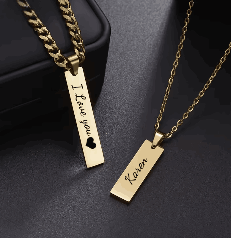 آویز پلاک بار مستطیلی حکاکی اسم Plate Name Necklace