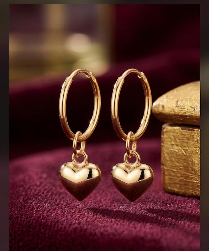 گوشواره طلا ۱۸ عیار زنانه مدل حلقه با آویز قلب