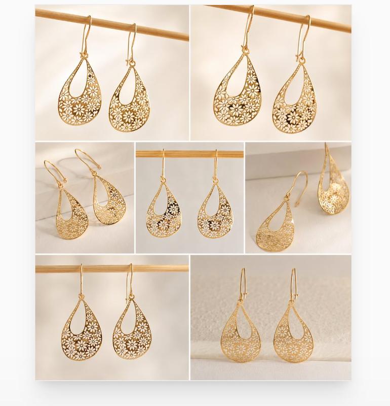 گوشواره زنانه طلا ۱۸ عیار گوشواره آویز عصایی مدل اشک گلدار