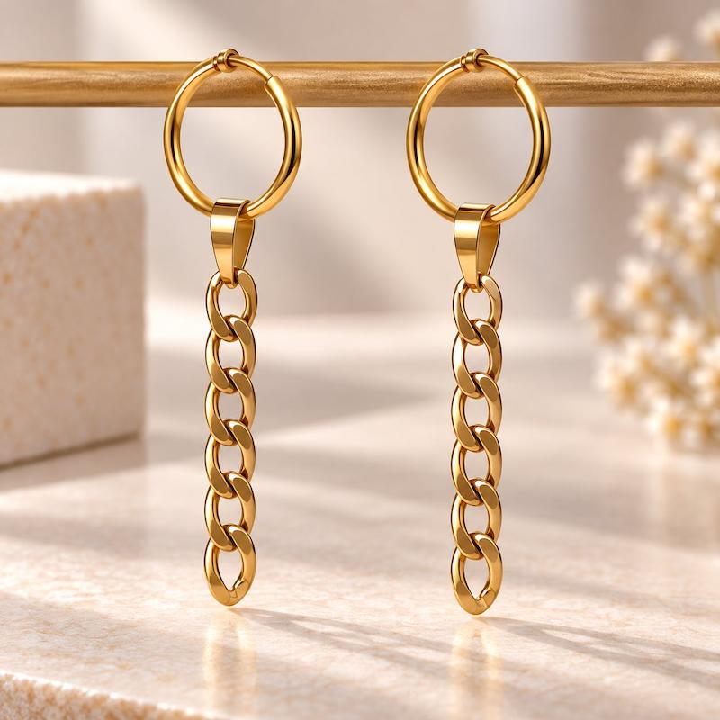 گوشواره طلا حلقه با آویز زنجیری کارتیه Cartier گوشواره طلا زنانه
