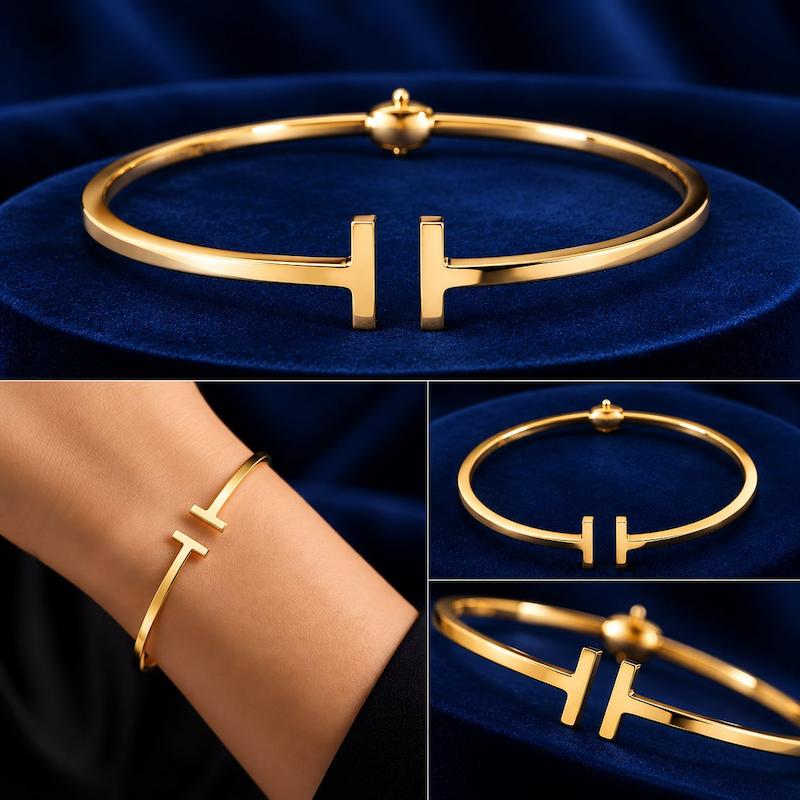 بنگل طلا مدل تی تیفانی طرح T طلا ۱۸ عیار Tiffany & Co