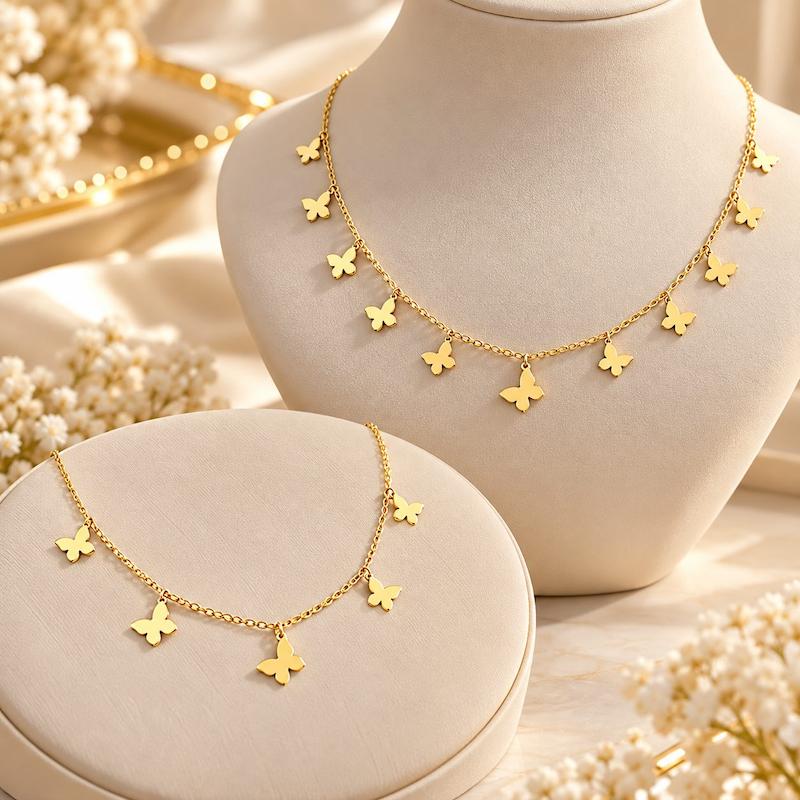 گردنبند طلا ۱۸ عیار مدل پروانه متصل خطی