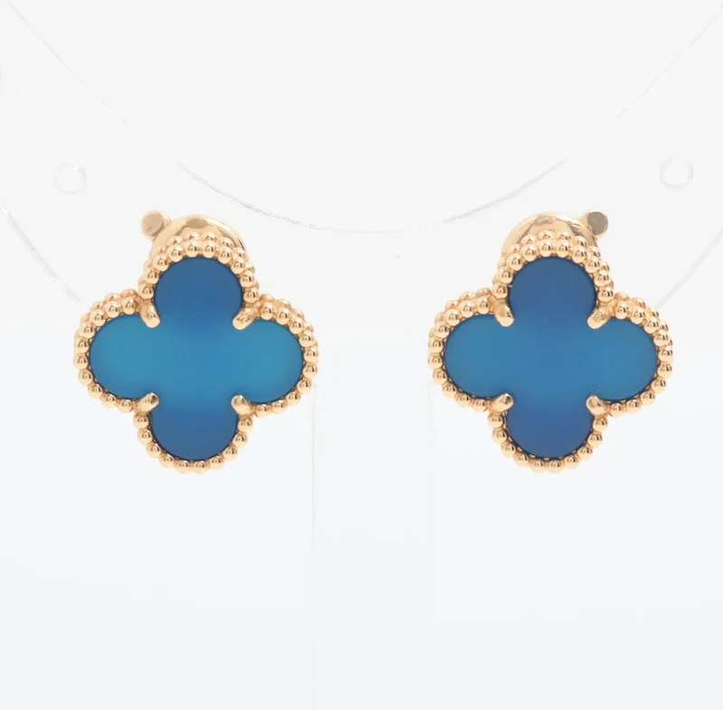 گوشواره میخی طلا ونکلیف آبی Agate