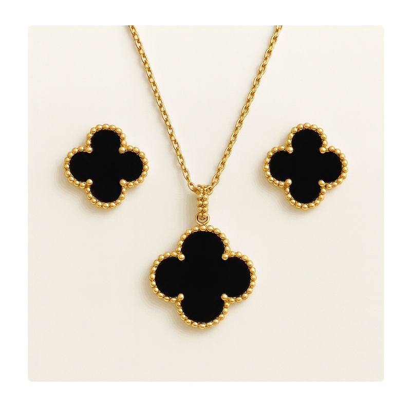 نیم ست طلا ونکلیف مشکی Onyx