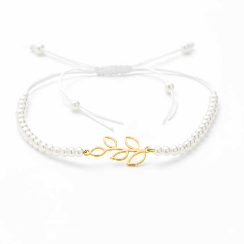 دستبند طلا مرواریدی شاخه برگ زیتون