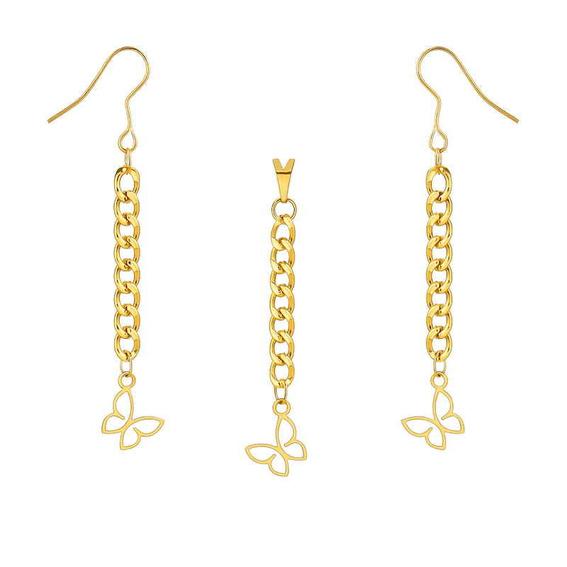 نیم ست کارتیه زنجیری با آویز پروانه