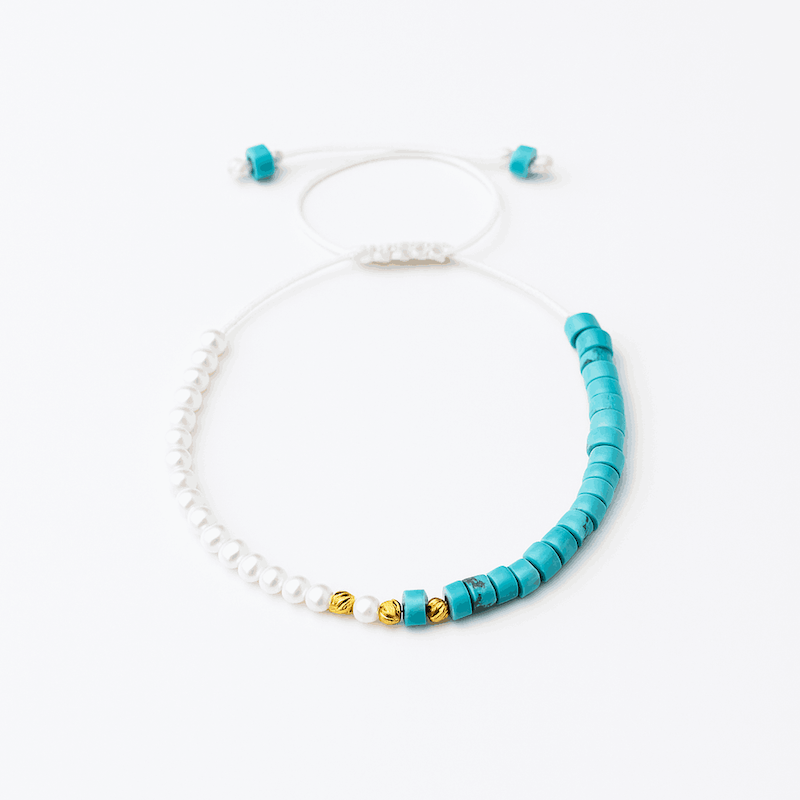 دستبند نخی مروارید فیروزه گوی البرناردو