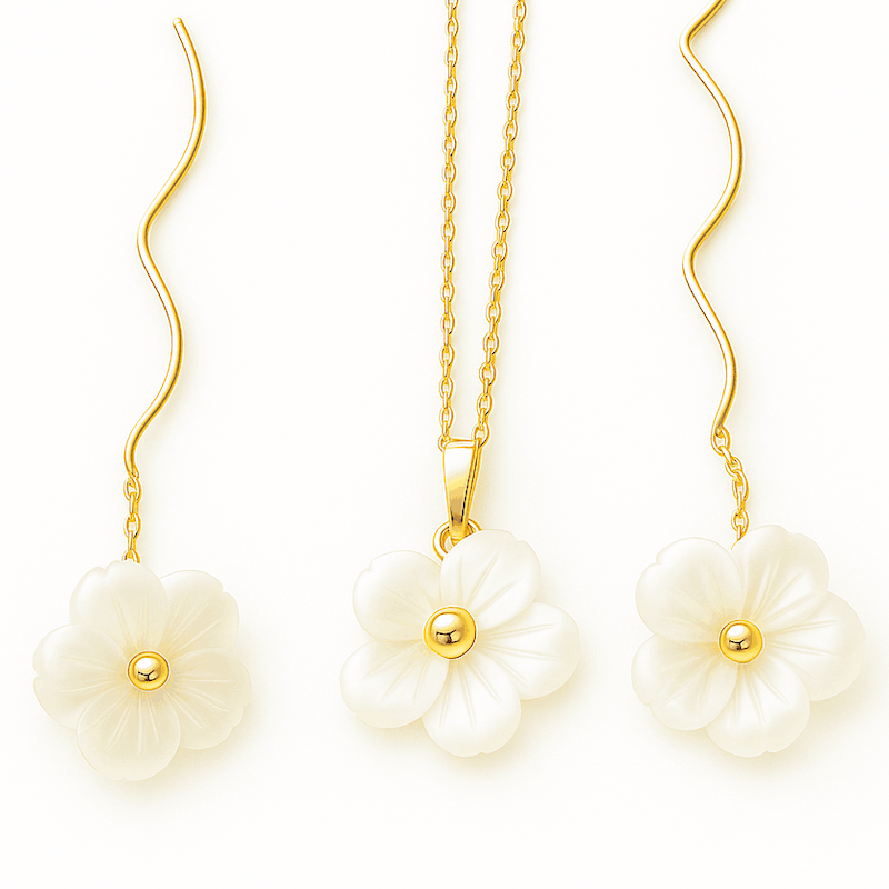 نیم ست طلا صدفی گل