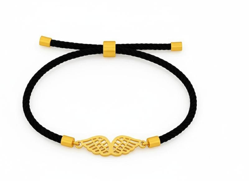 دستبند نخی بال فرشته طلایی – نماد آزادی و محافظت