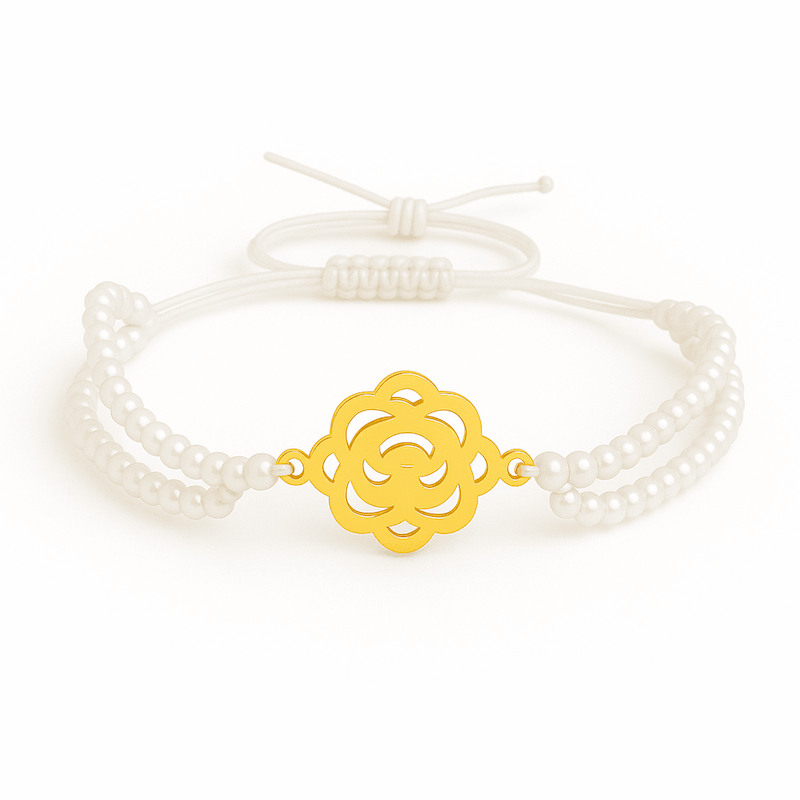دستبند طلا مرواریدی گل