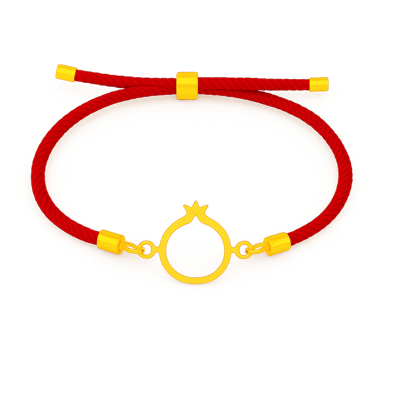 دستبند طلا نخی انار با بند قرمز