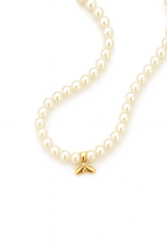 گردنبند چوکر طلا مرواریدی دم وال نهنگ